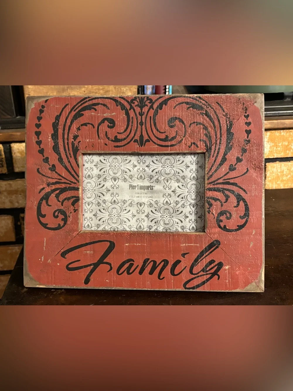 Pier 1 Red and Black 'Family' Decorative Photo Frame